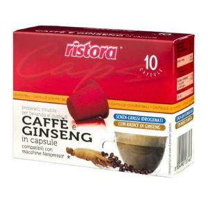 Confezione da 10 capsule compatibili Nespresso preparato istantaneo per bevanda al gusto di caffè e ginseng Ristora